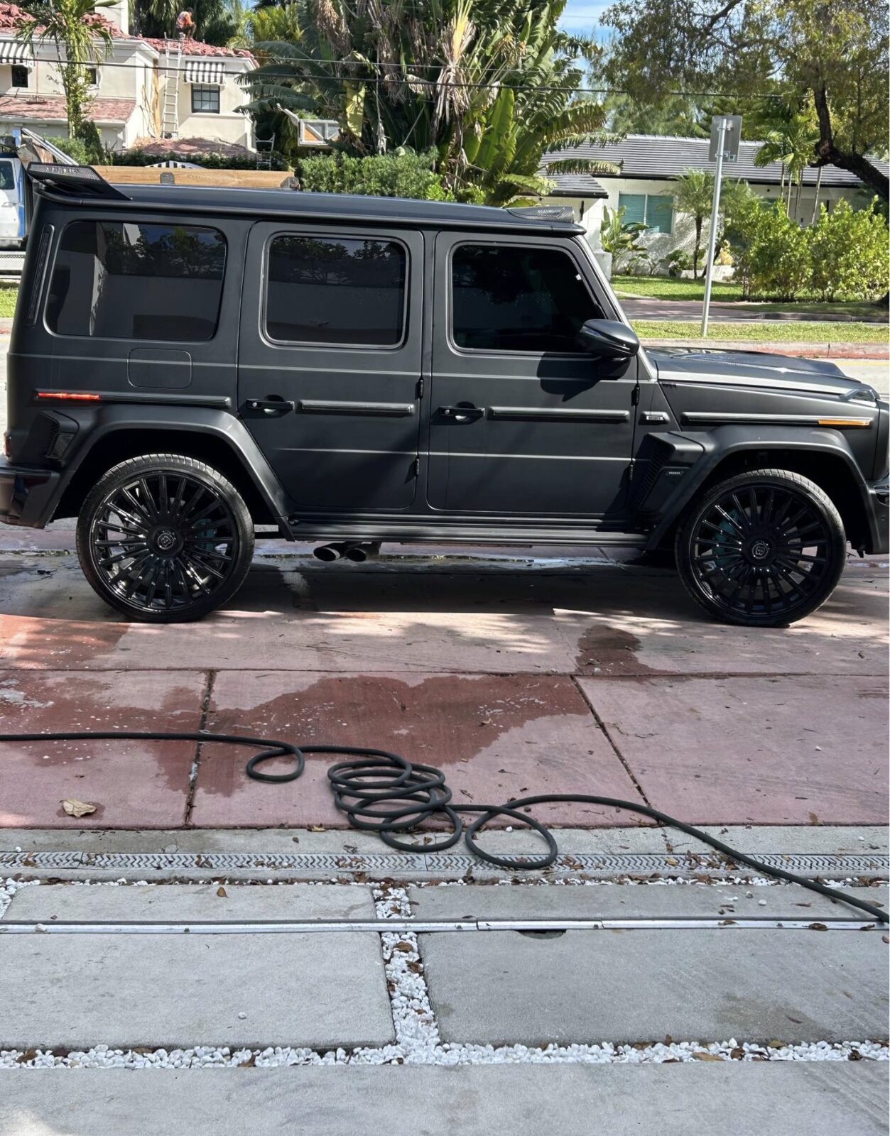 Mercedes-AMG G63 Brabus matte black mobile detail with custom wheels by The Detail Club LA in the San Fernando Valley