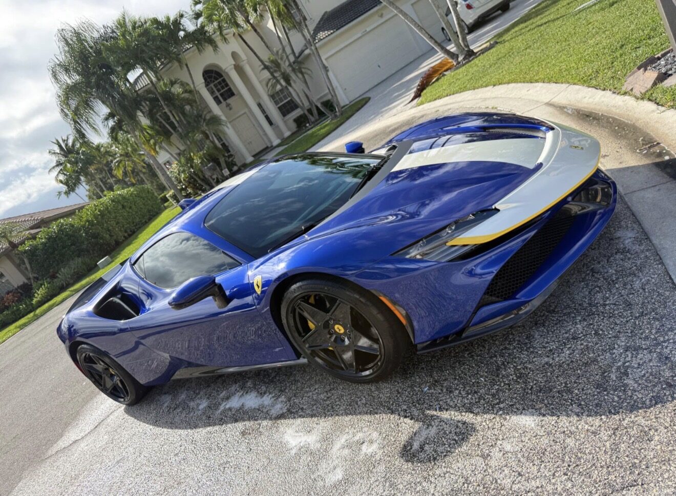 Ferrari SF90 Stradale blue with racing livery detailed by The Detail Club LA — exotic mobile detail Los Angeles